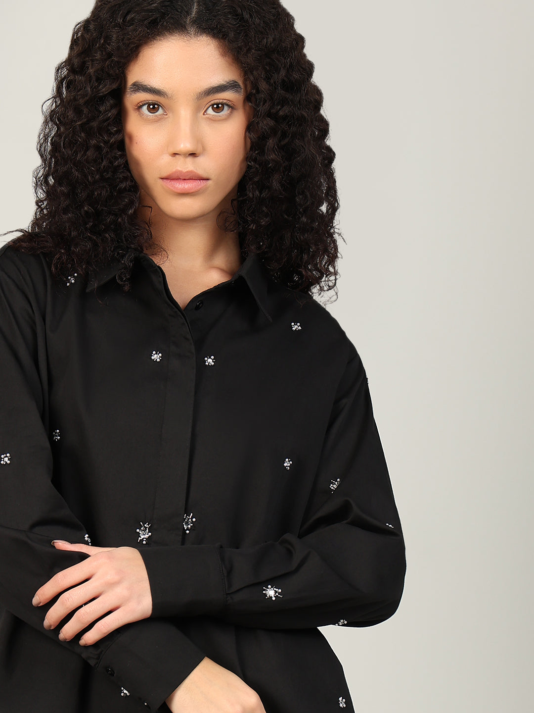 Black Embellished Cotton Shirt