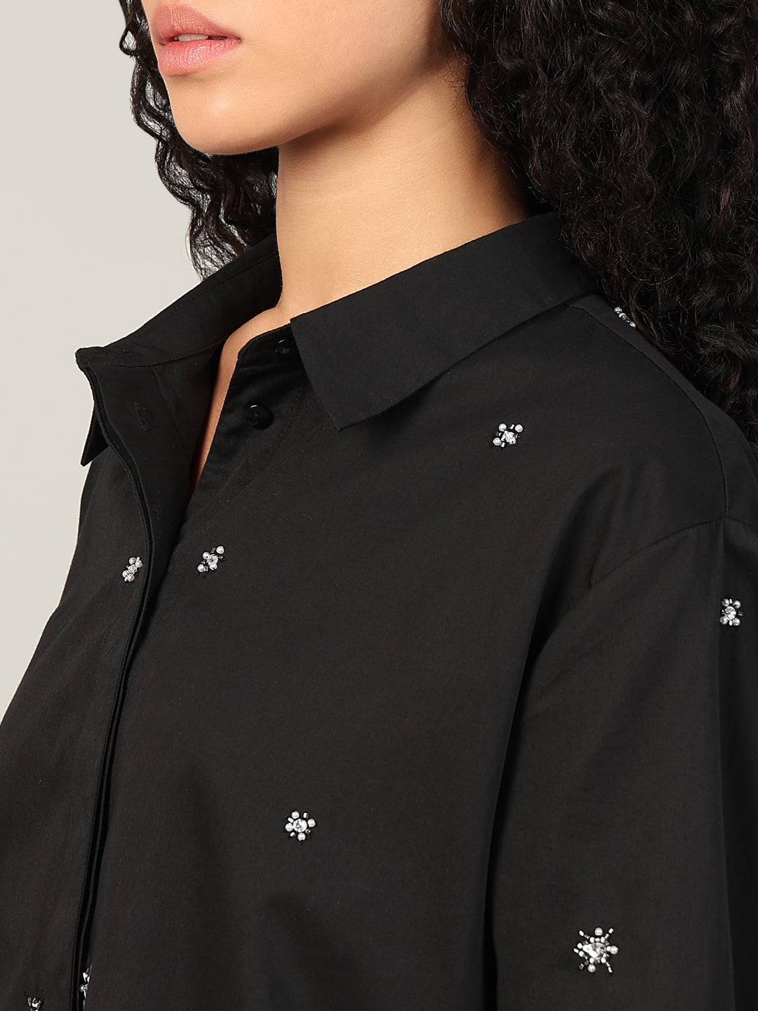 Black Embellished Cotton Shirt