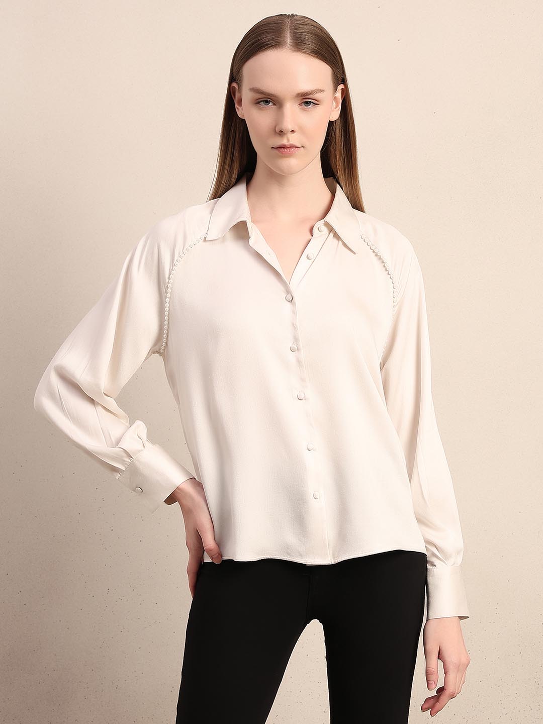 White Pearl Embellished Shirt