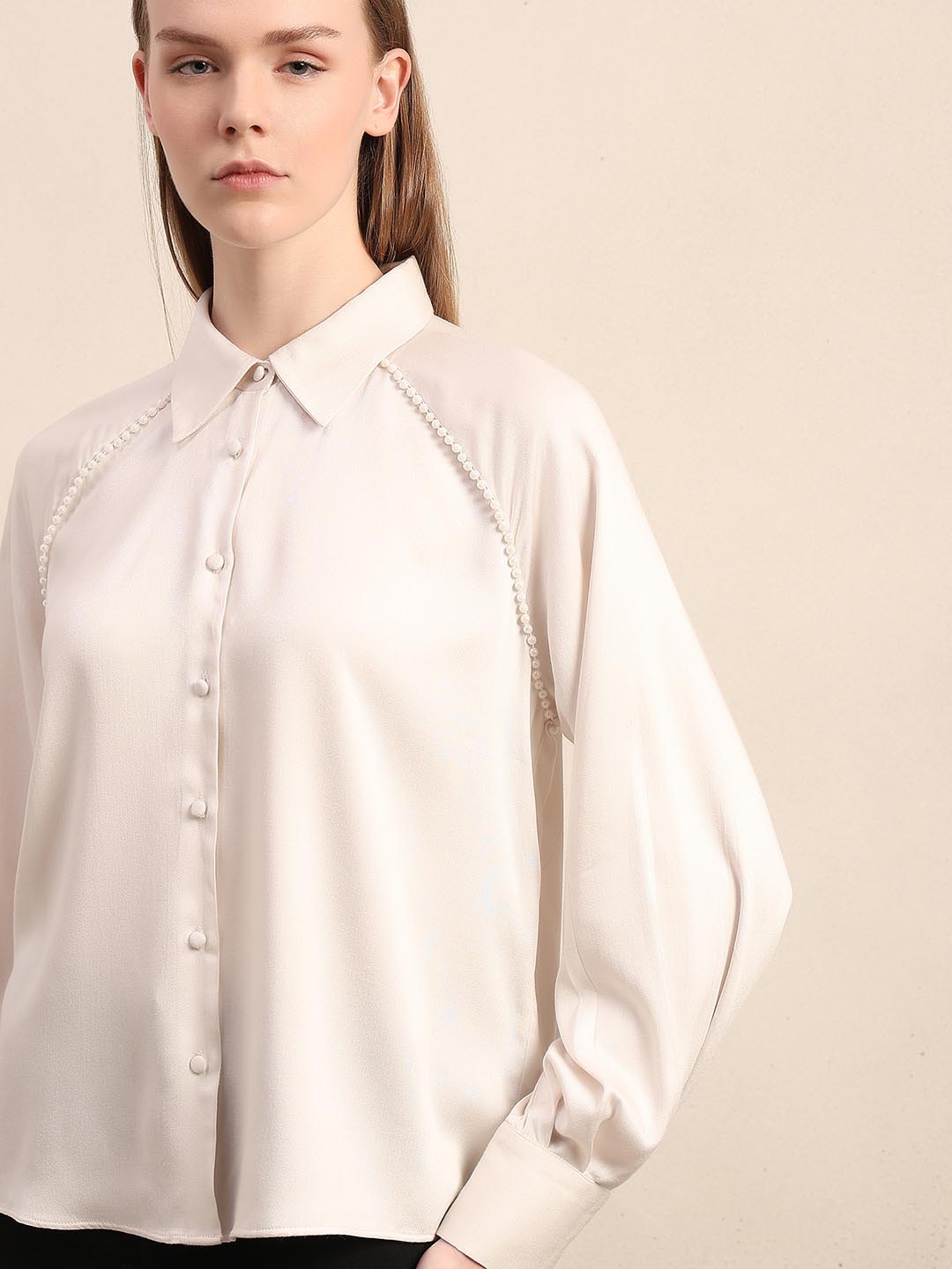 White Pearl Embellished Shirt