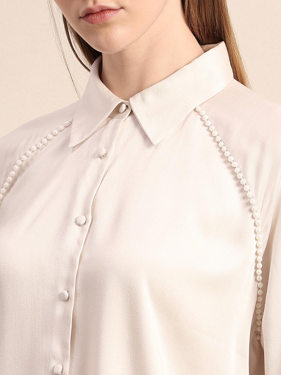 White Pearl Embellished Shirt