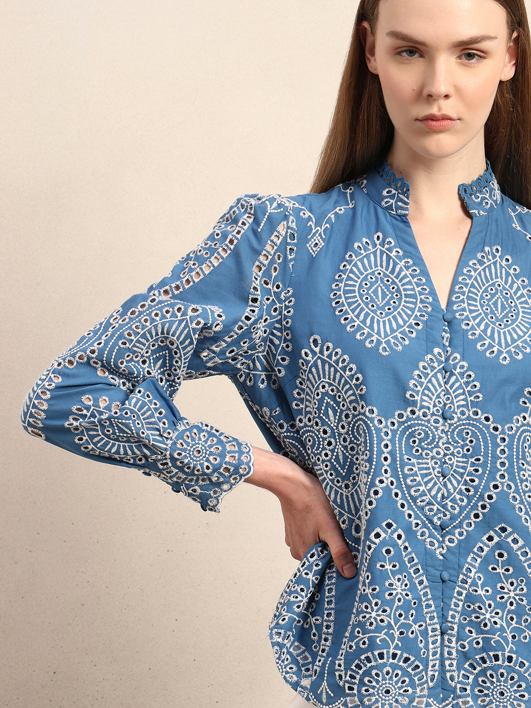 Eyelet Embroidered Cotton Shirt