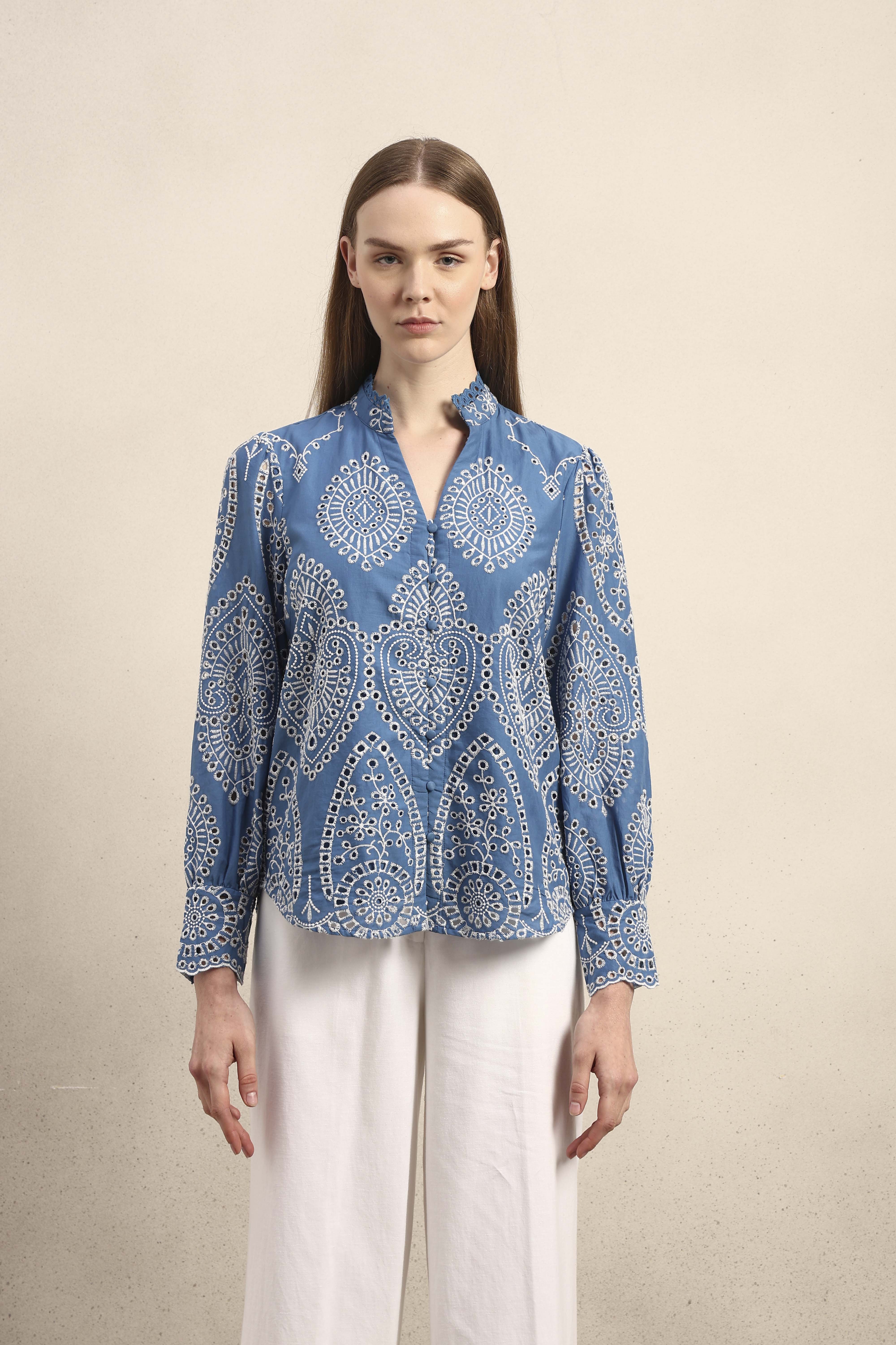 Eyelet Embroidered Cotton Shirt
