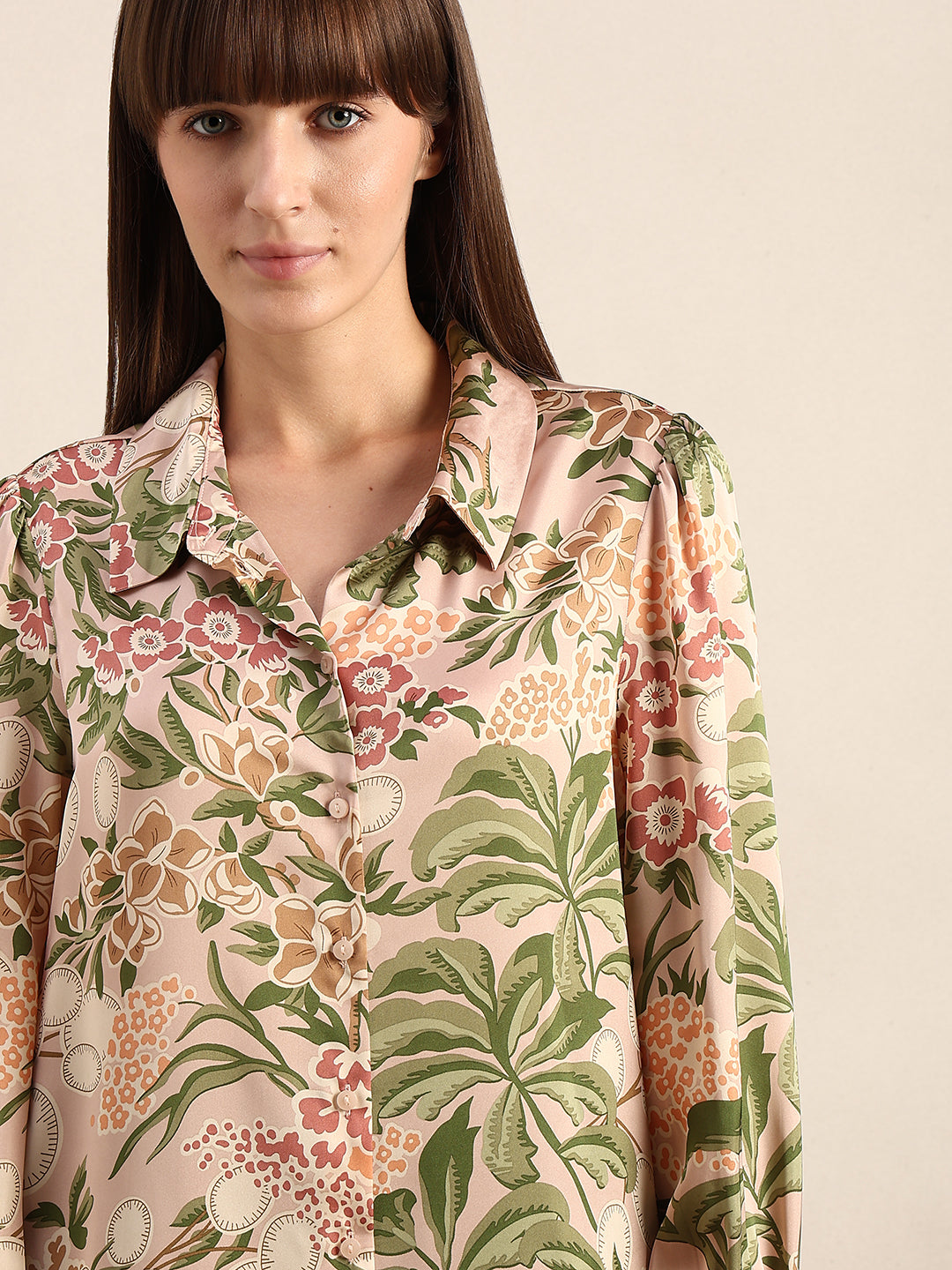 Pink Printed Regular Fit Shirt