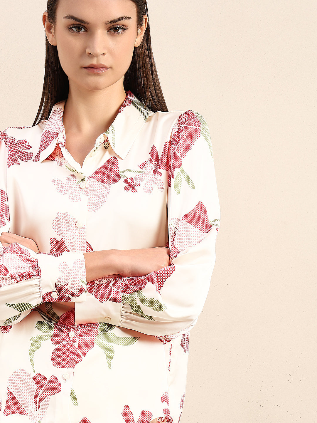 Ivory Floral Print Shirt