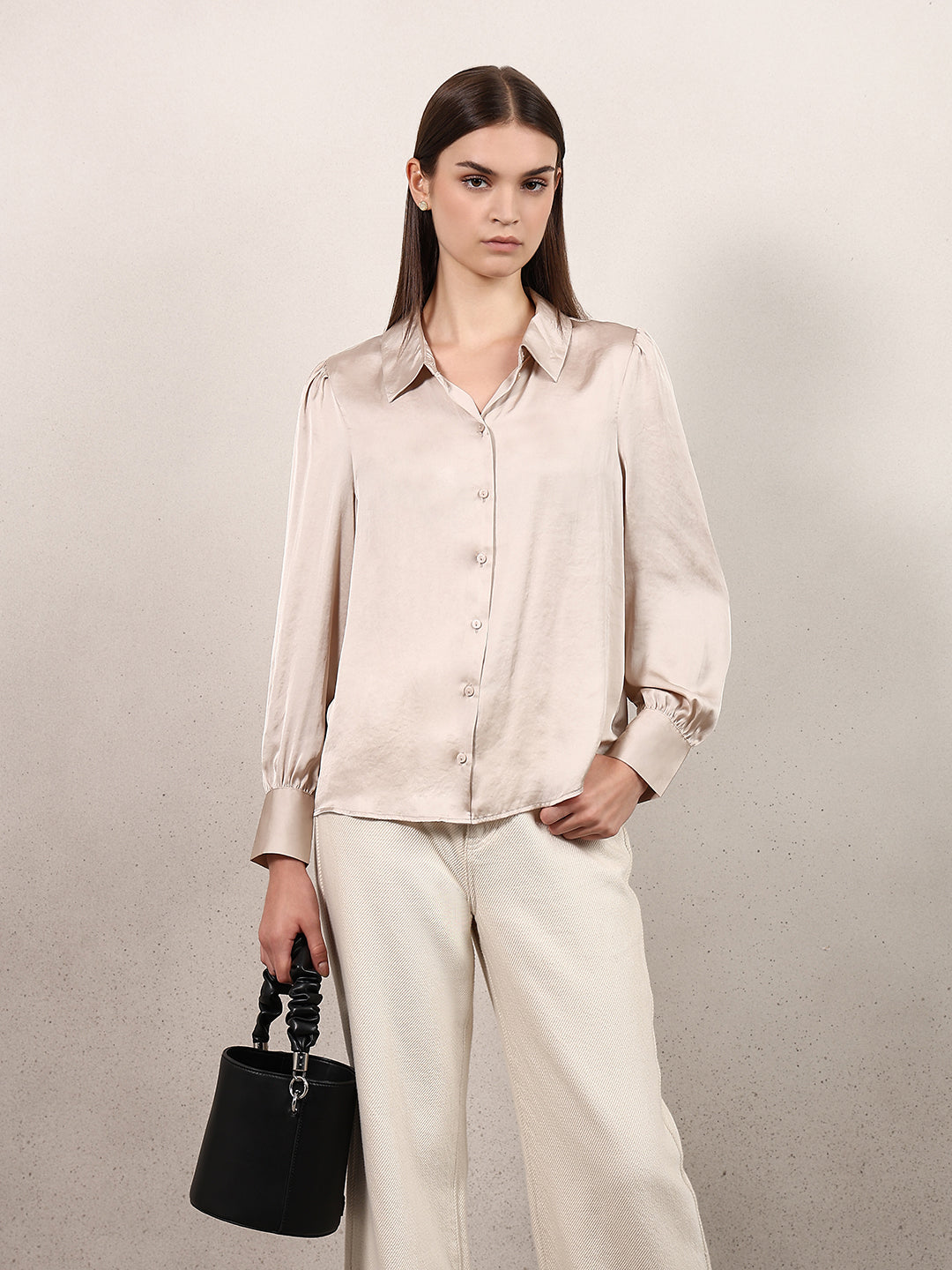 Beige Full Sleeves Shirt - XS