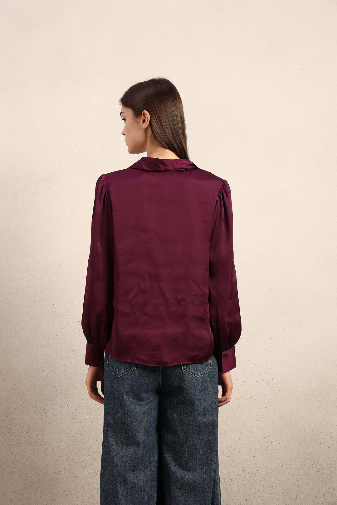Maroon Satin Cuff Sleeves Shirt