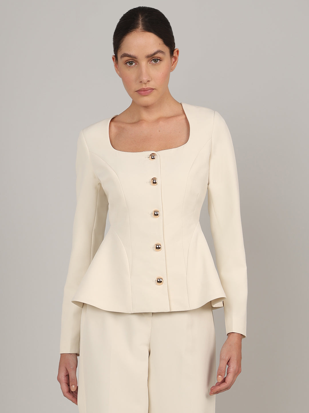 Ivory Buttoned Peplum Blazer