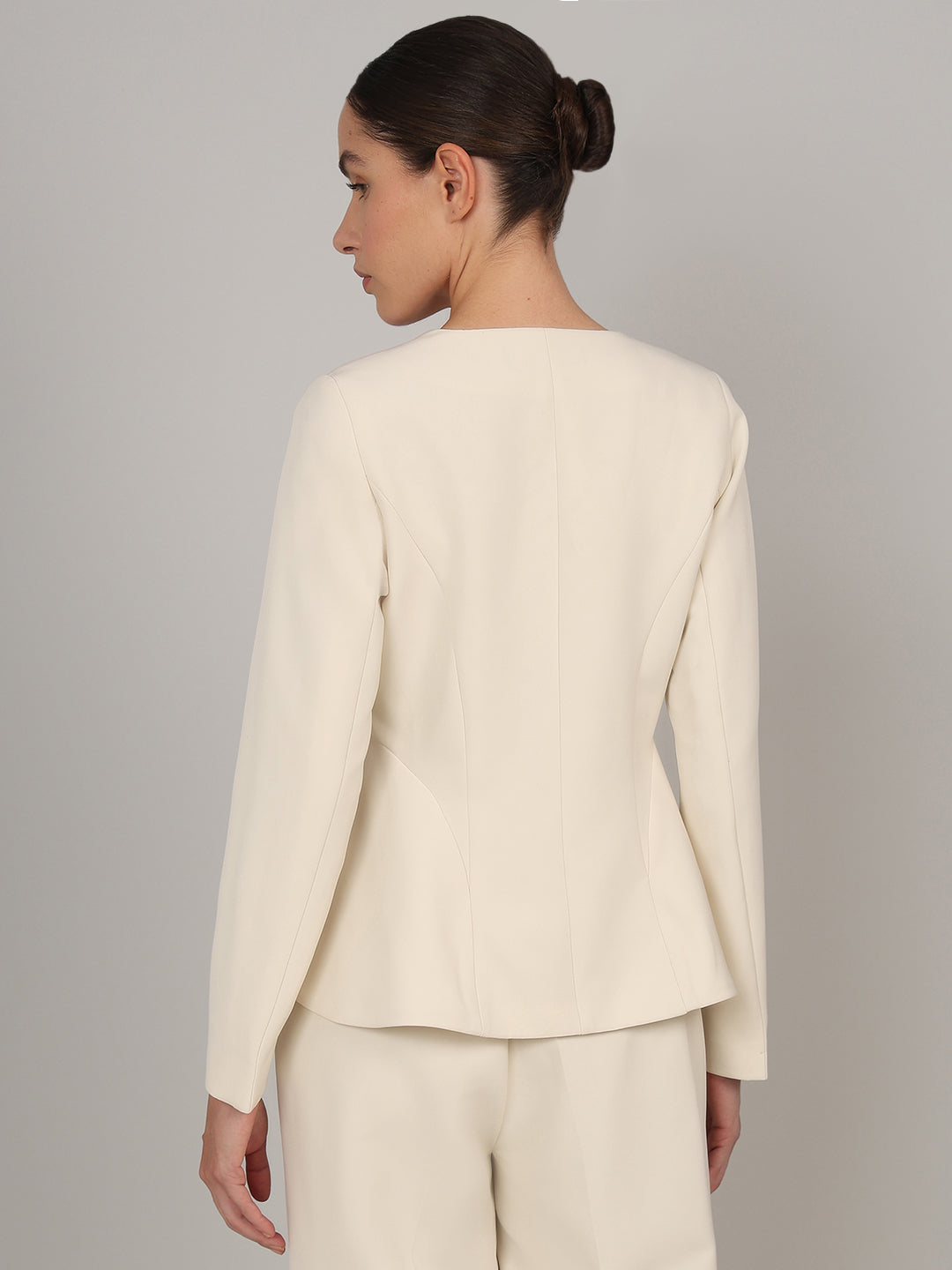 Ivory Buttoned Peplum Blazer
