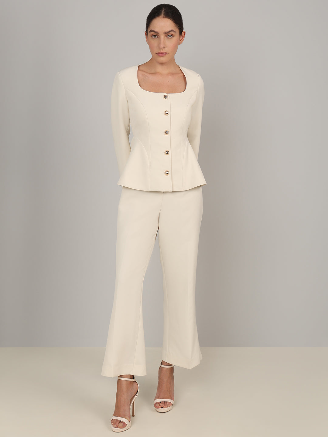 Ivory Buttoned Peplum Blazer