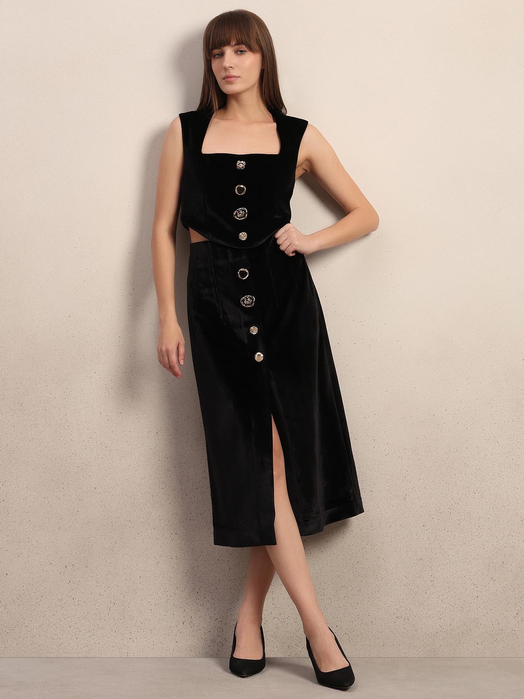 Black Button Detail Skirt
