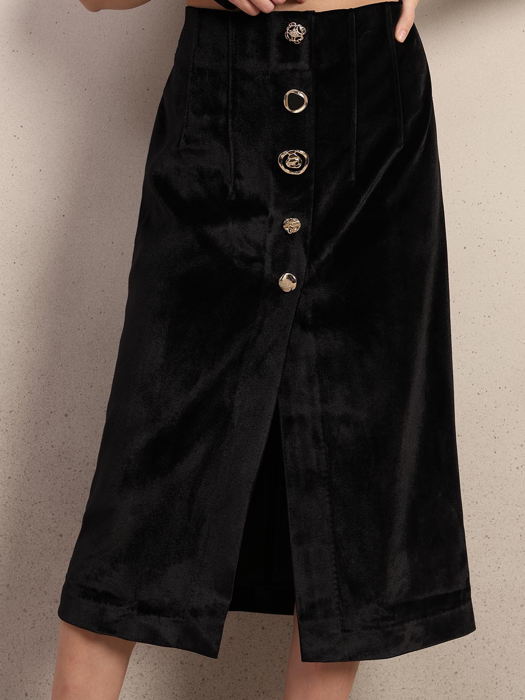 Black Button Detail Skirt