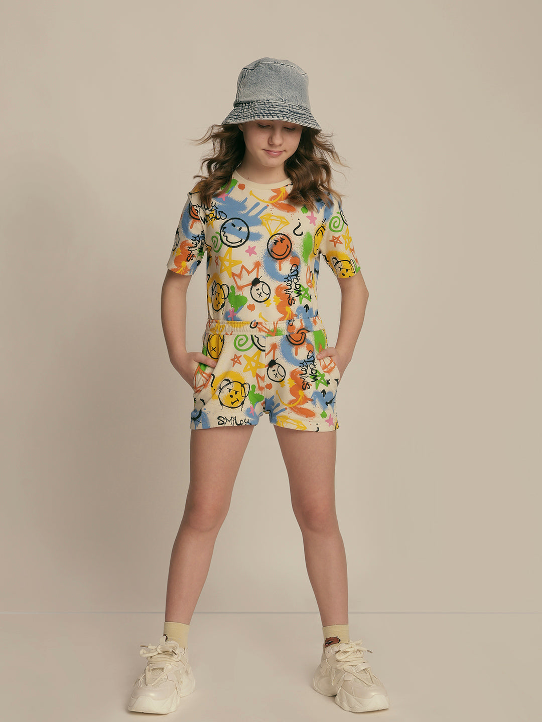 Girls Graffiti Printed Cotton Shorts