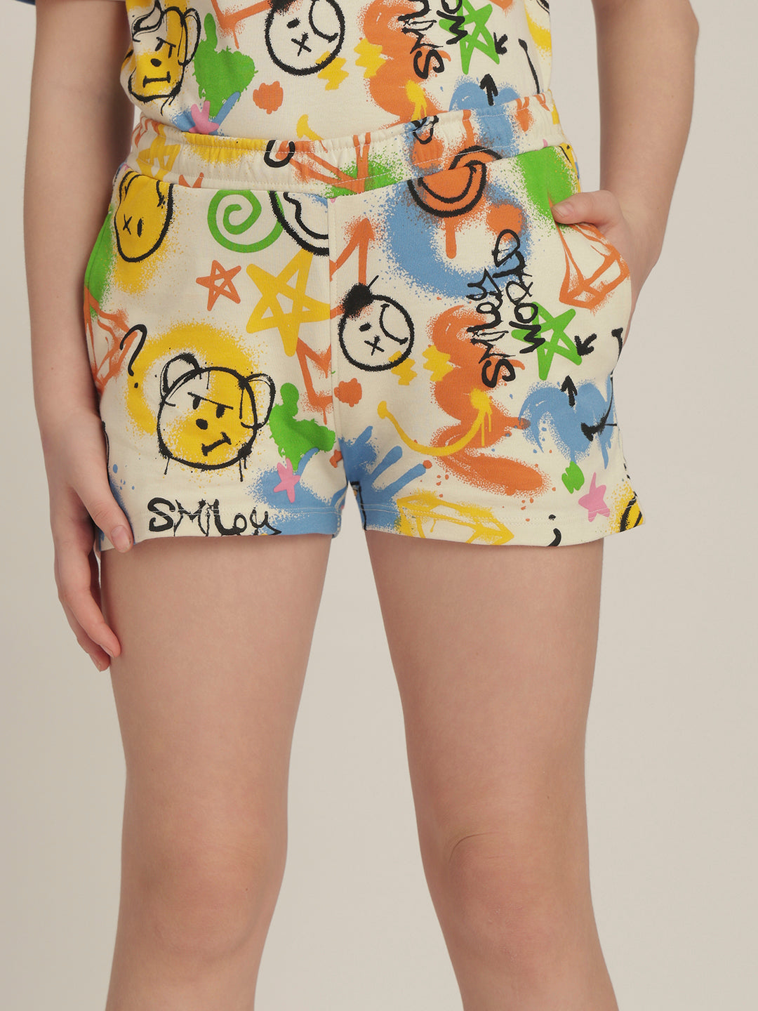 Girls Graffiti Printed Cotton Shorts