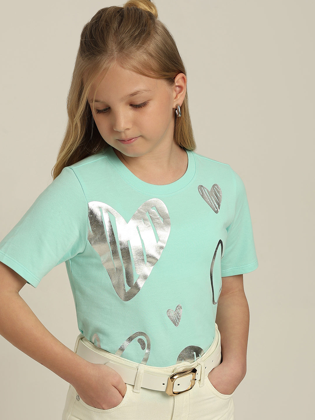 GIRLS Mint Green Silver Foil Print T-shirt