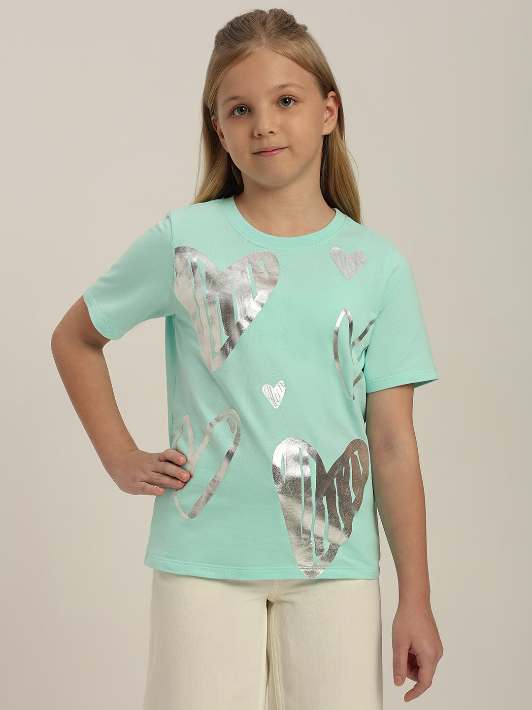 GIRLS Mint Green Silver Foil Print T-shirt