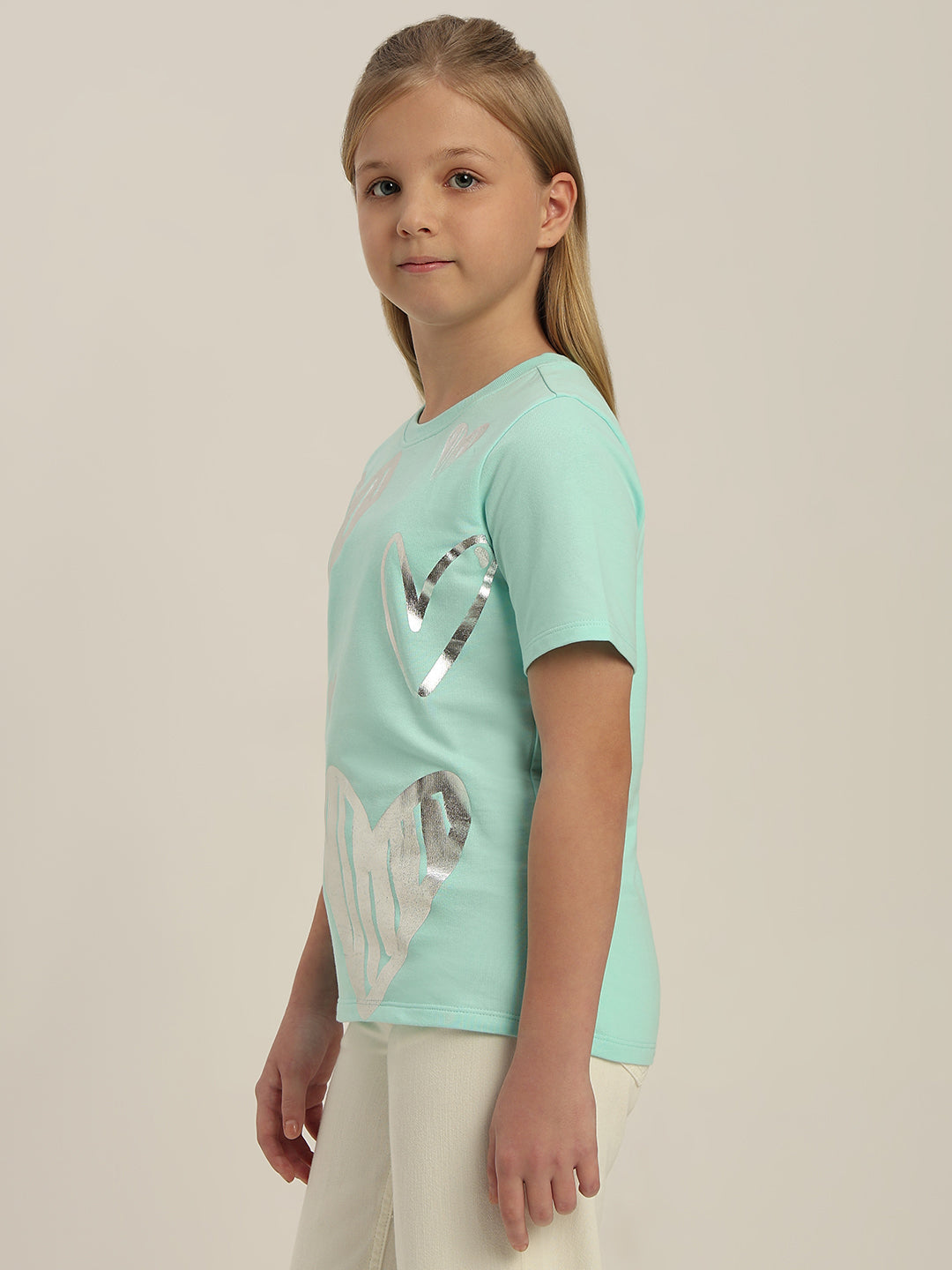 GIRLS Mint Green Silver Foil Print T-shirt