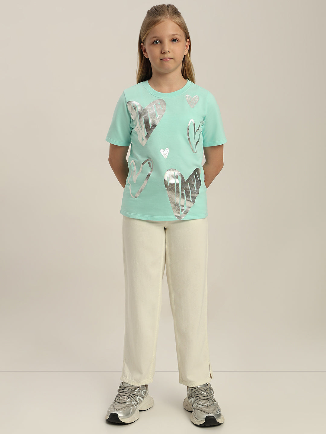 GIRLS Mint Green Silver Foil Print T-shirt