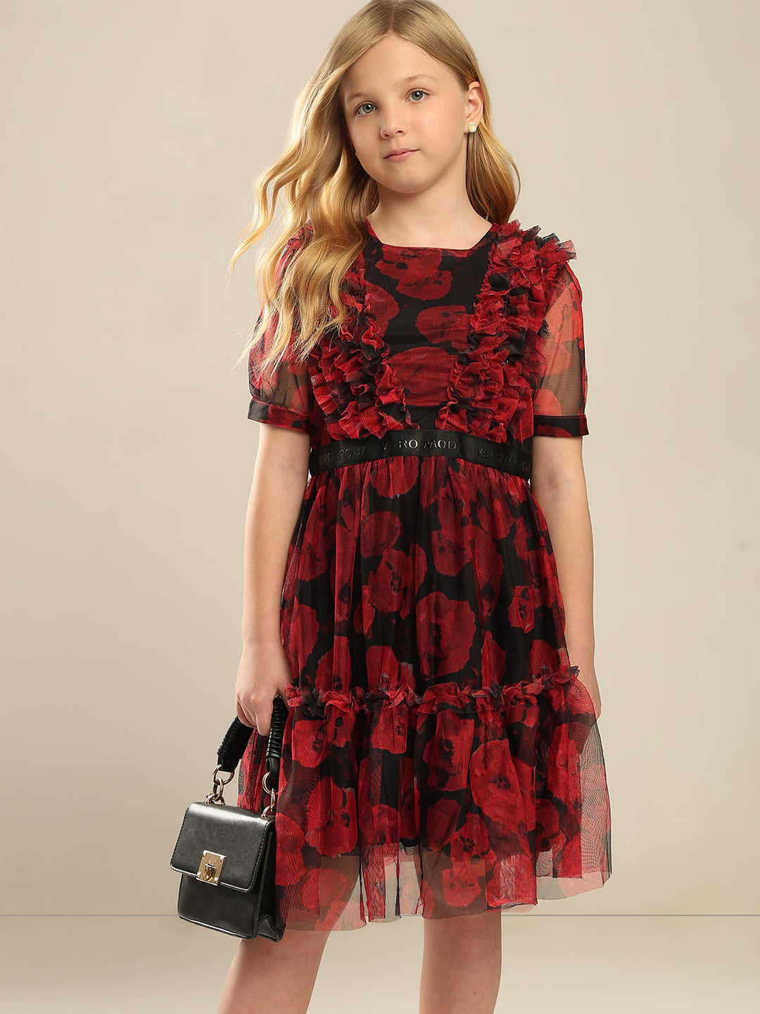 GIRLS Red Floral Tulle Dress