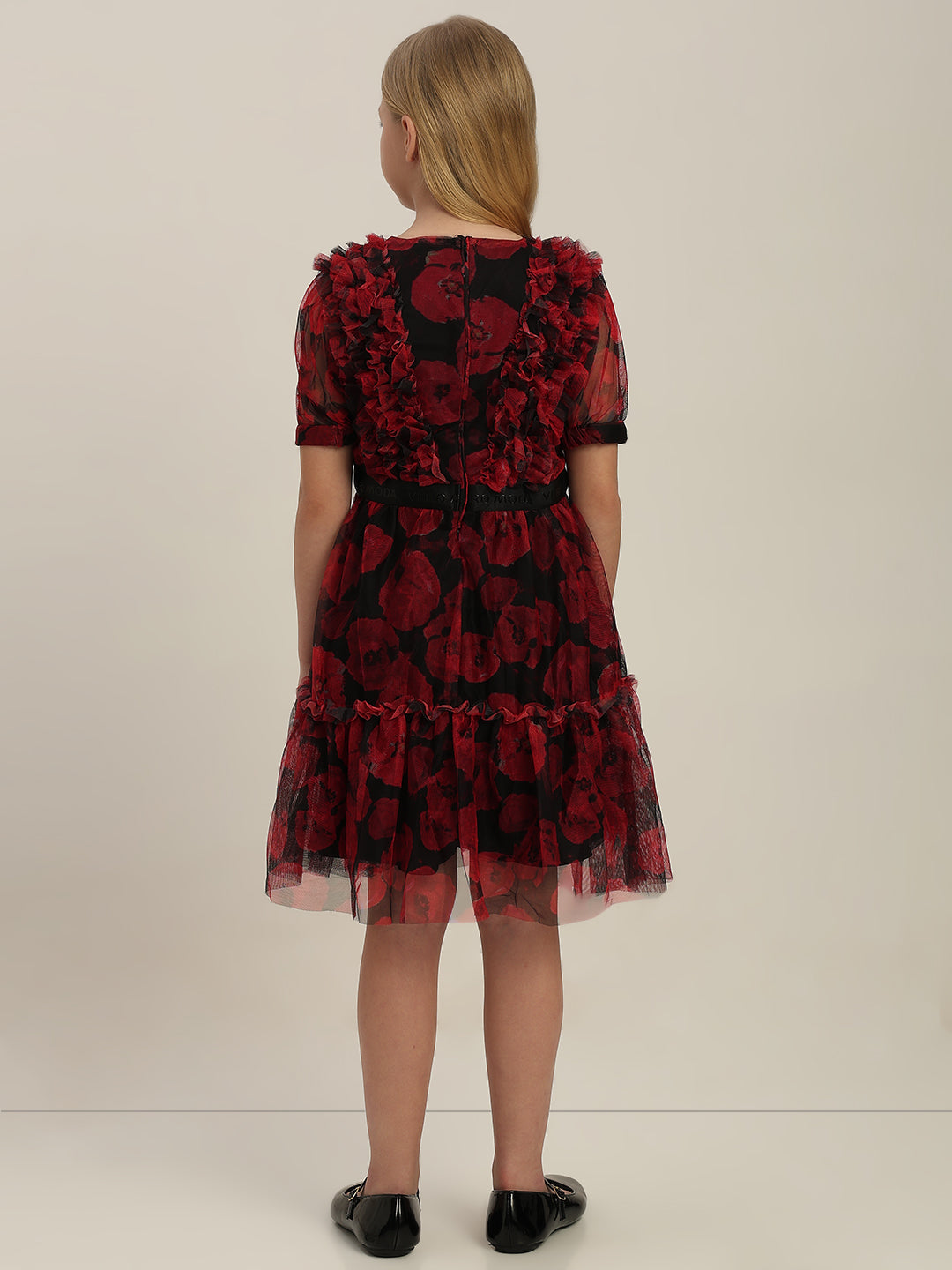 GIRLS Red Floral Tulle Dress