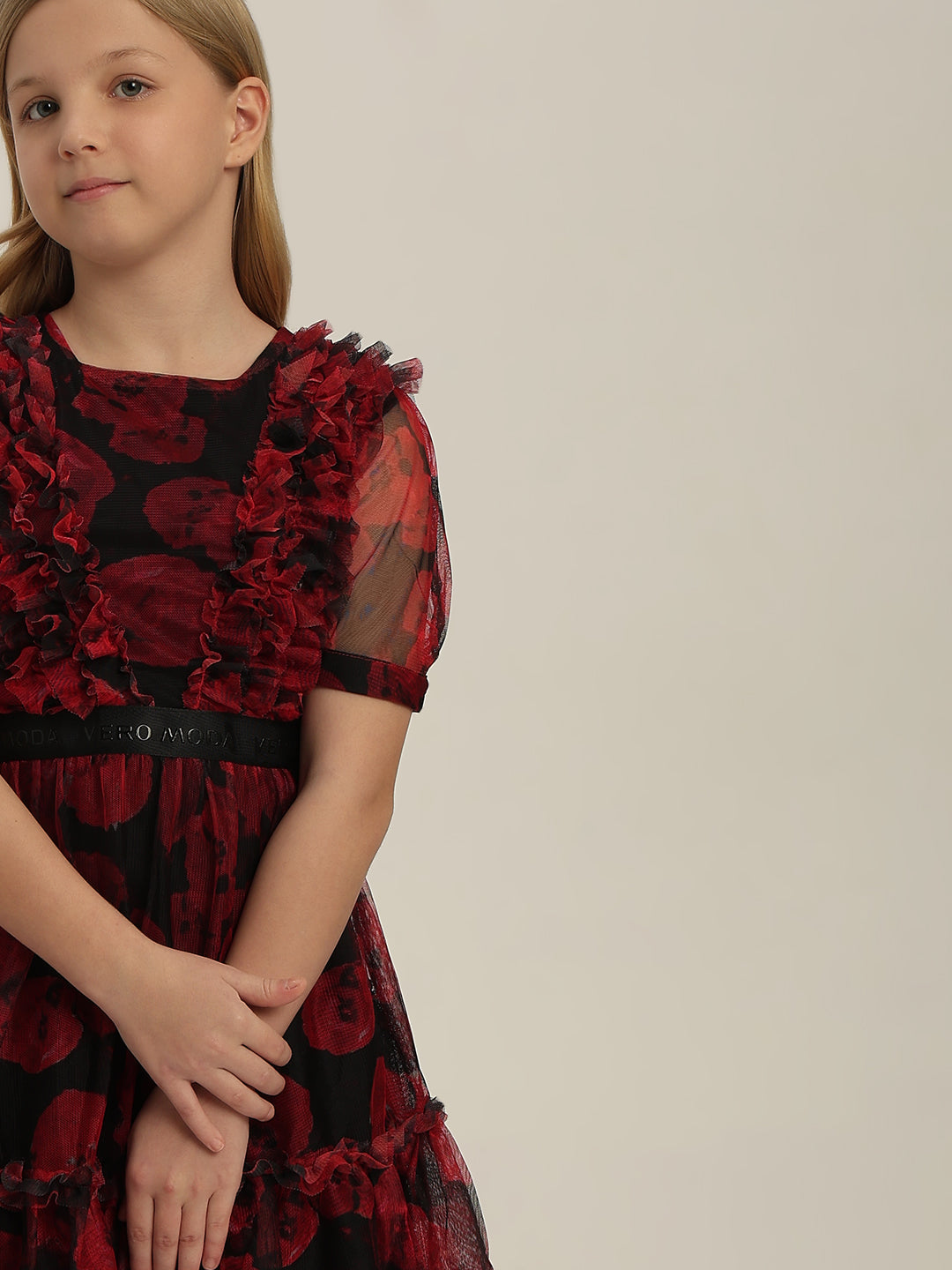 GIRLS Red Floral Tulle Dress