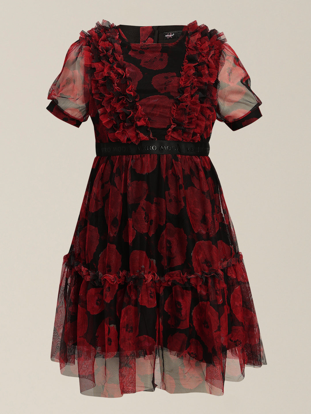 GIRLS Red Floral Tulle Dress