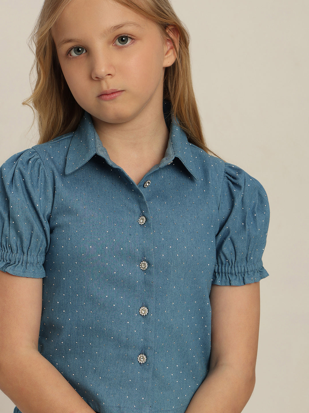 GIRL Blue Embellished Denim Shirt