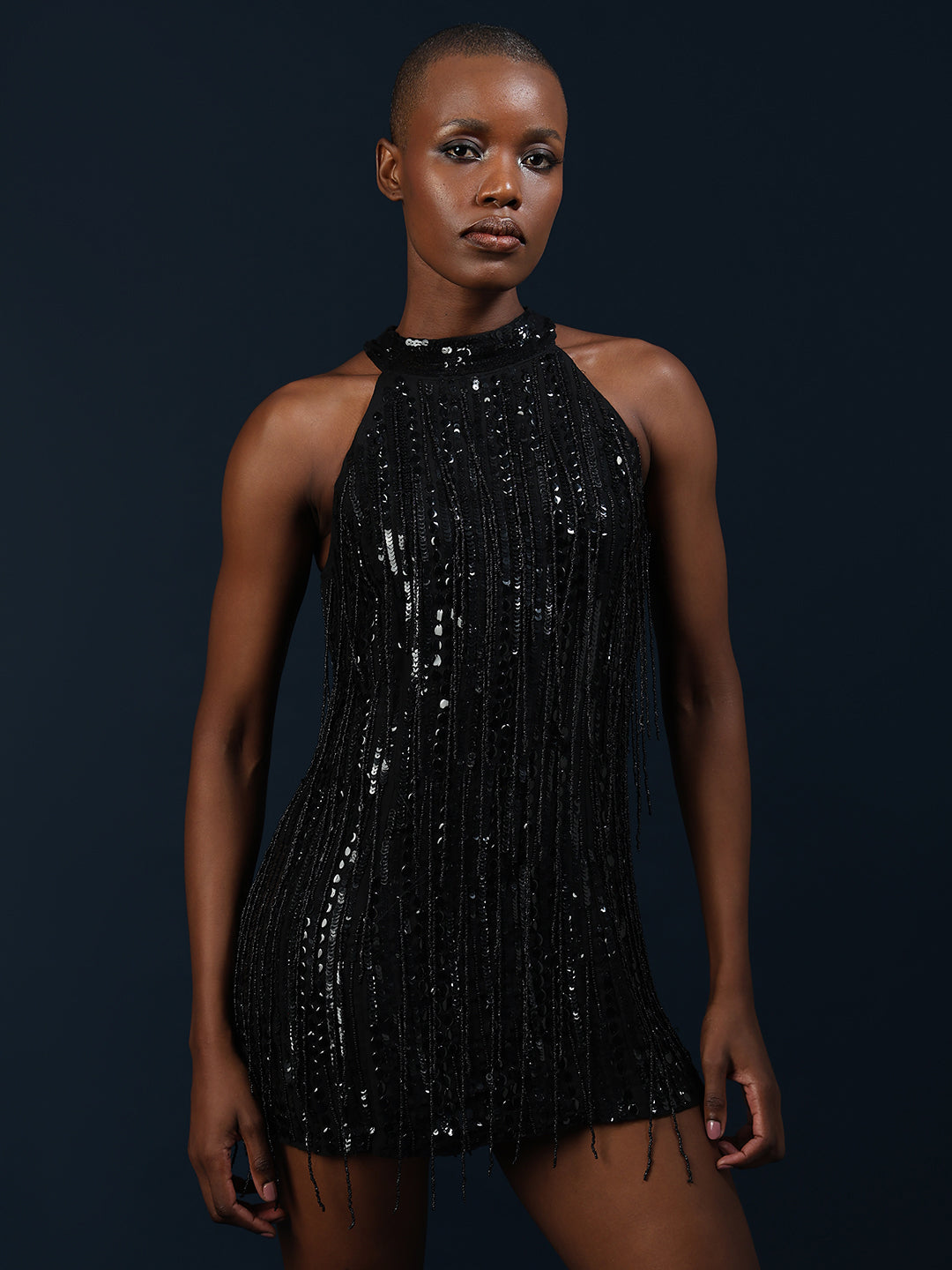 Marquee Fringe Detail Halter Neck Dress