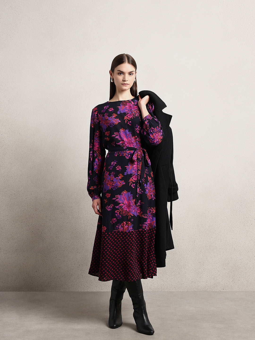 Black Printed Midi Dress