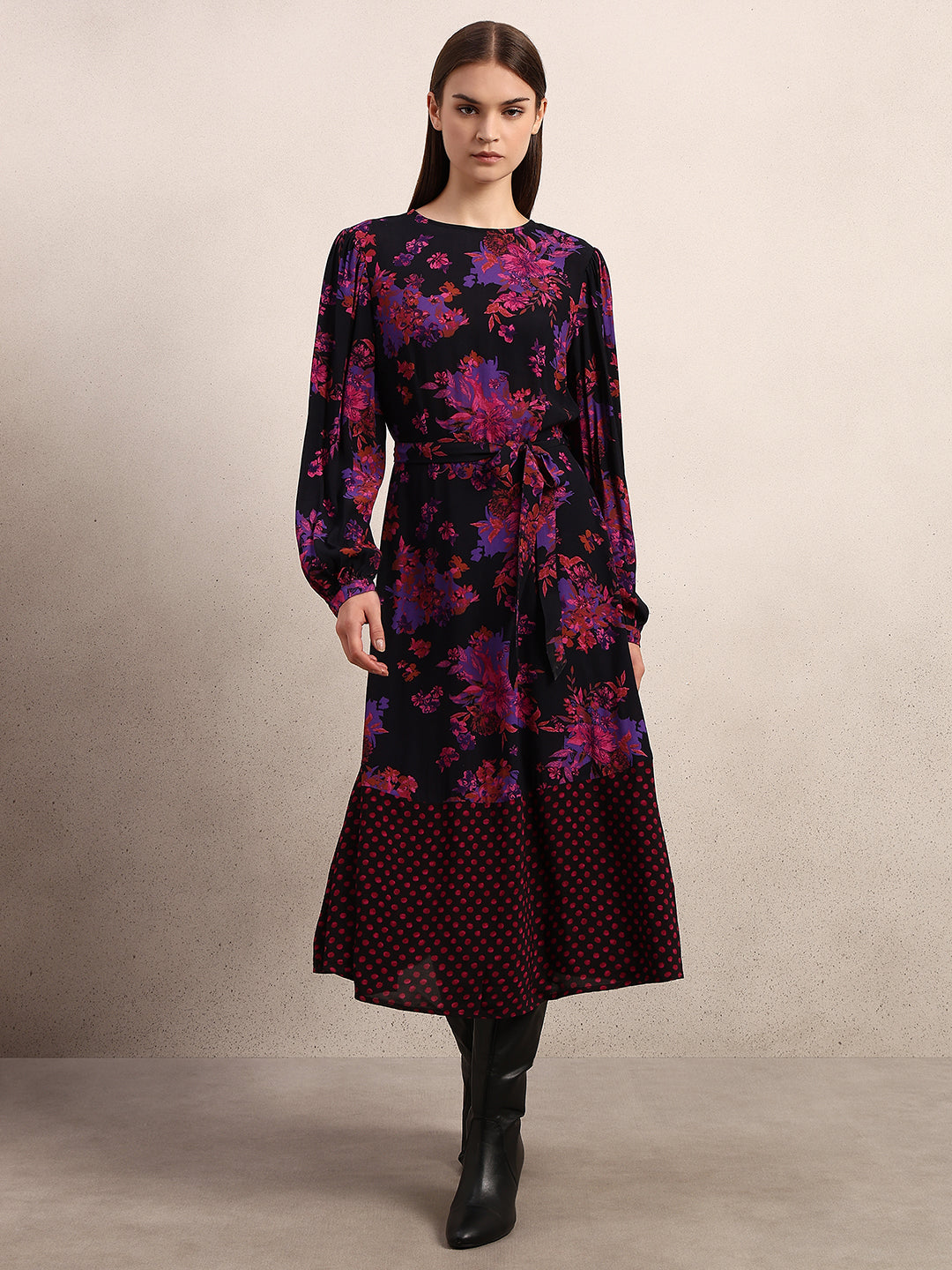 Black Printed Midi Dress