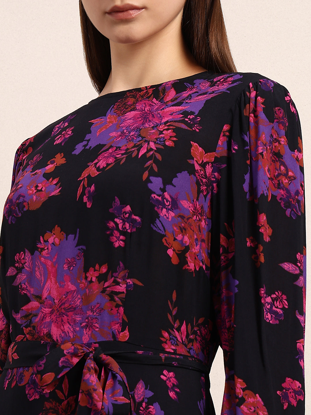 Black Printed Midi Dress