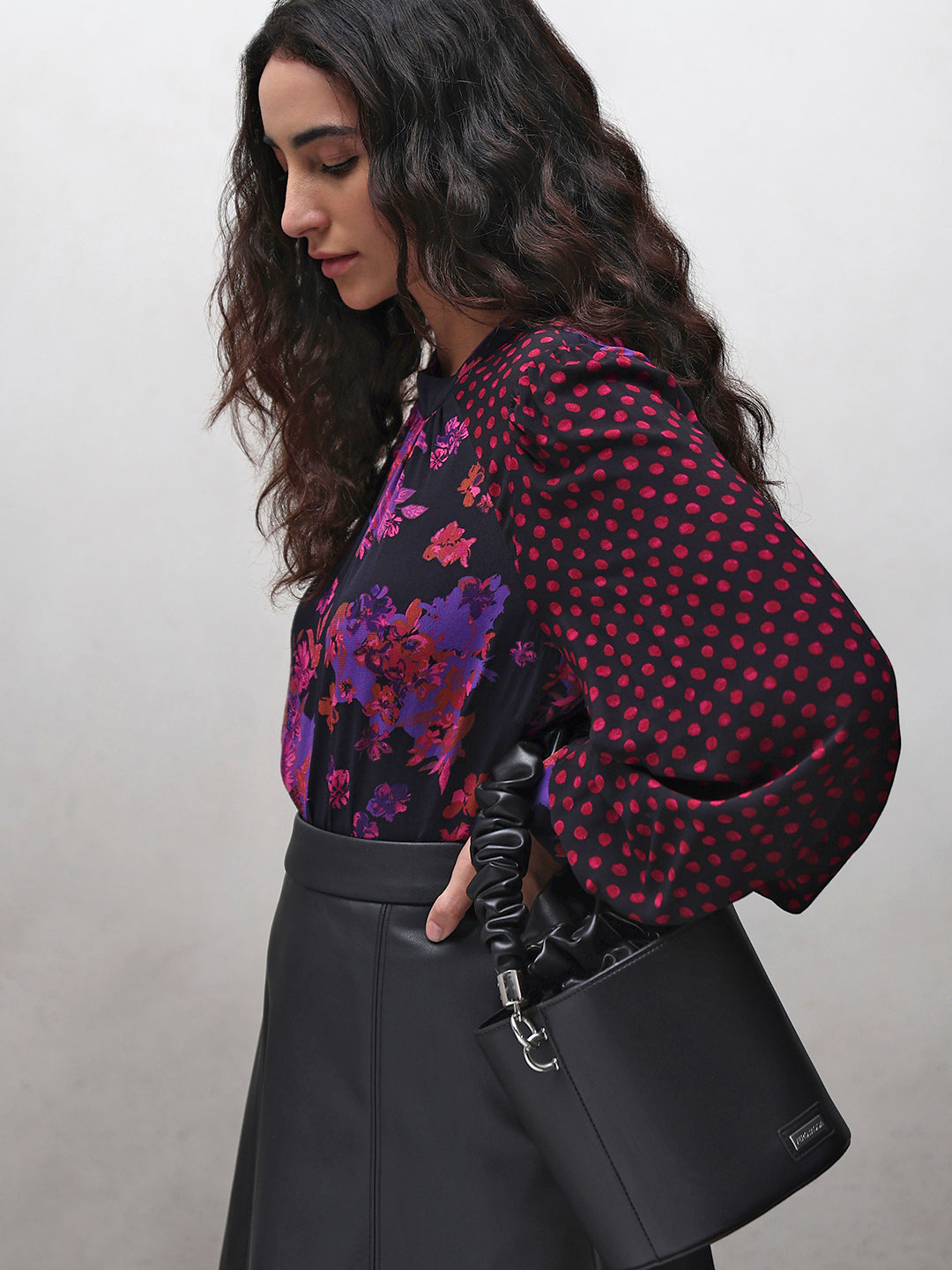 Black Floral Print Top