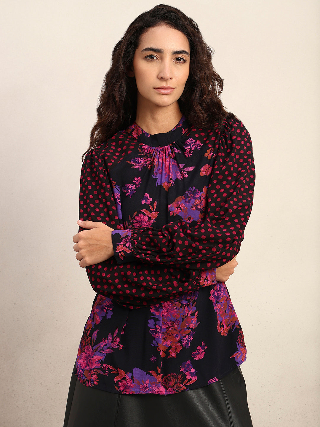 Black Floral Print Top