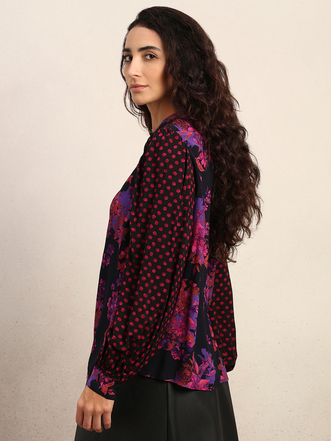 Black Floral Print Top