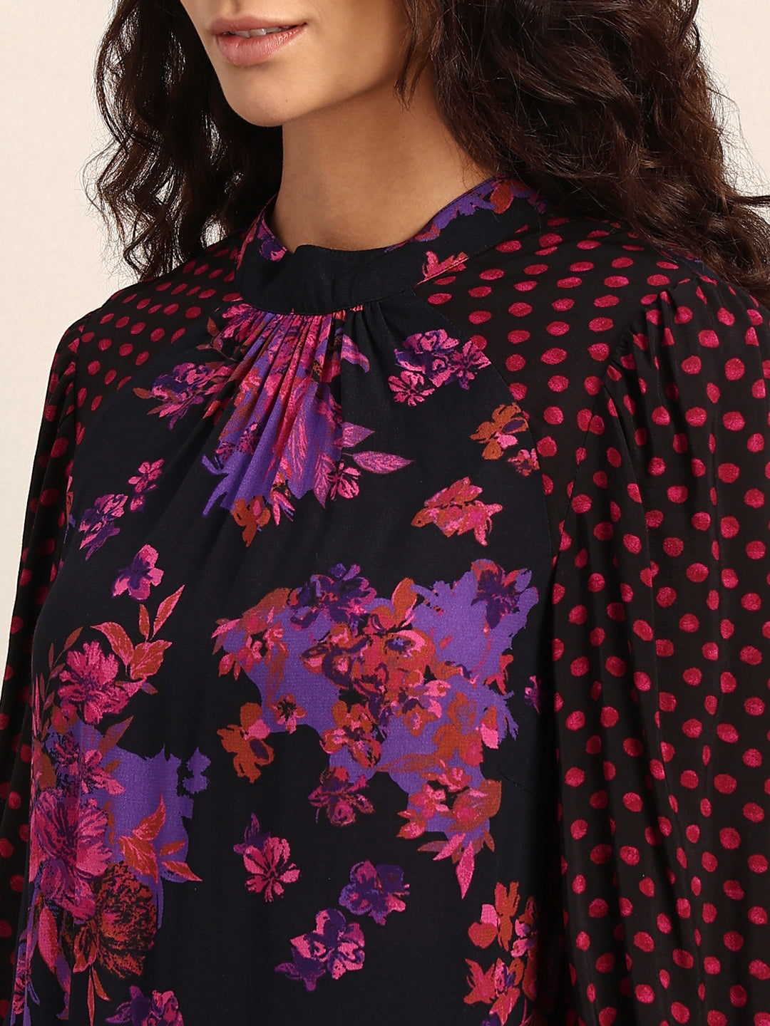 Black Floral Print Top