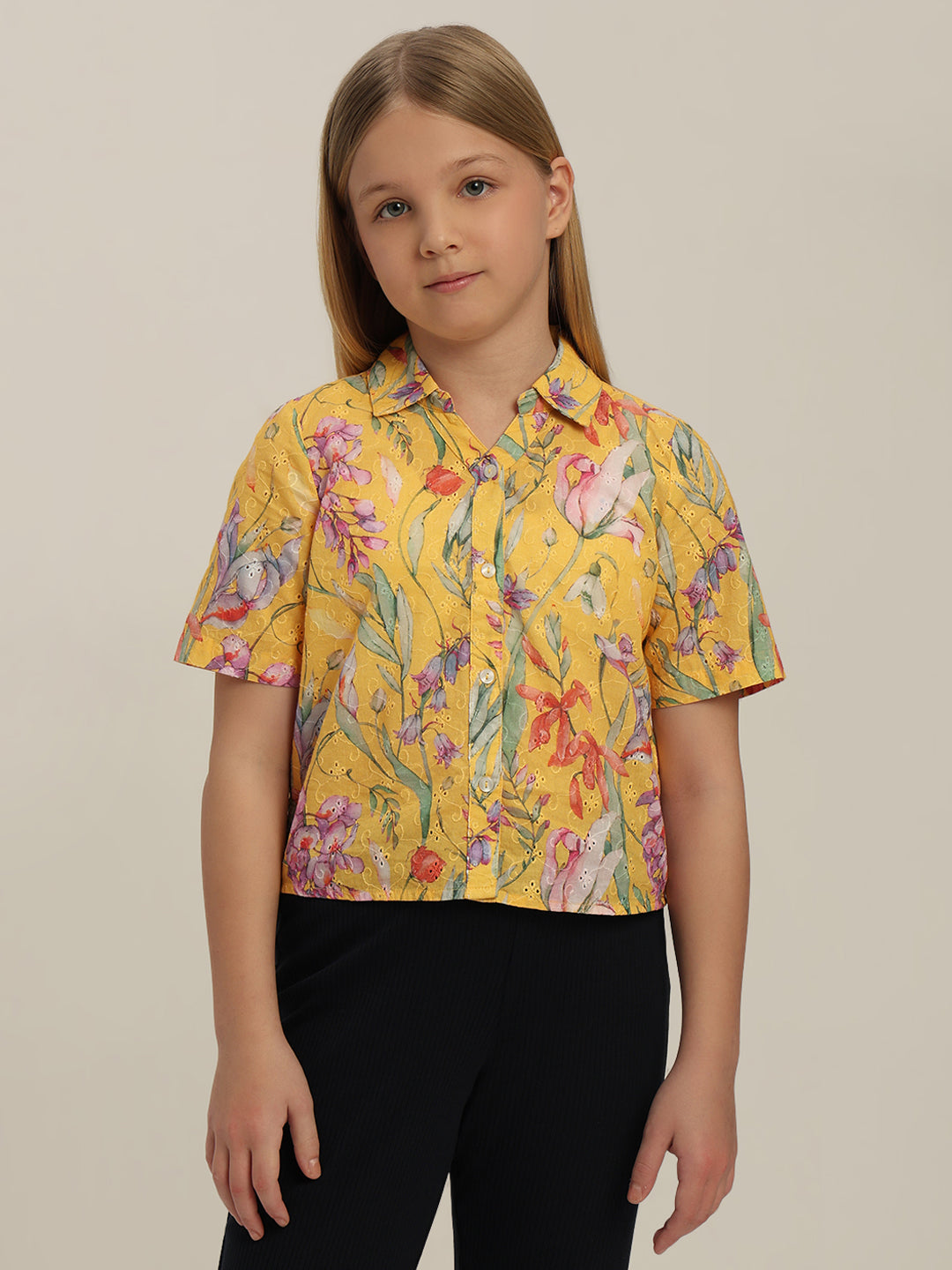 GIRL Yellow Floral Cotton Shirt