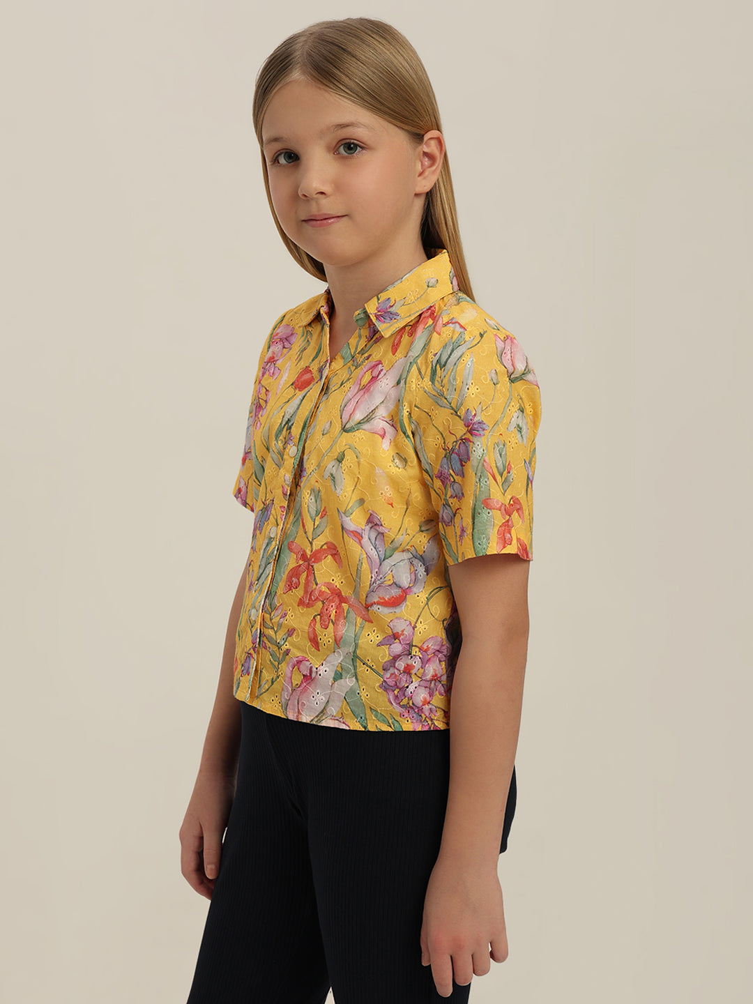 GIRL Yellow Floral Cotton Shirt