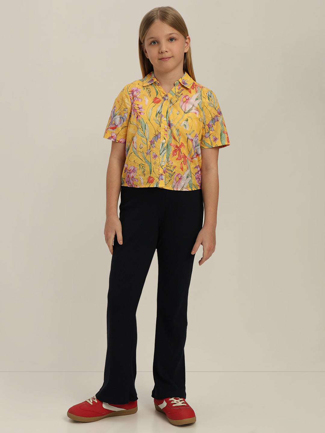 GIRL Yellow Floral Cotton Shirt