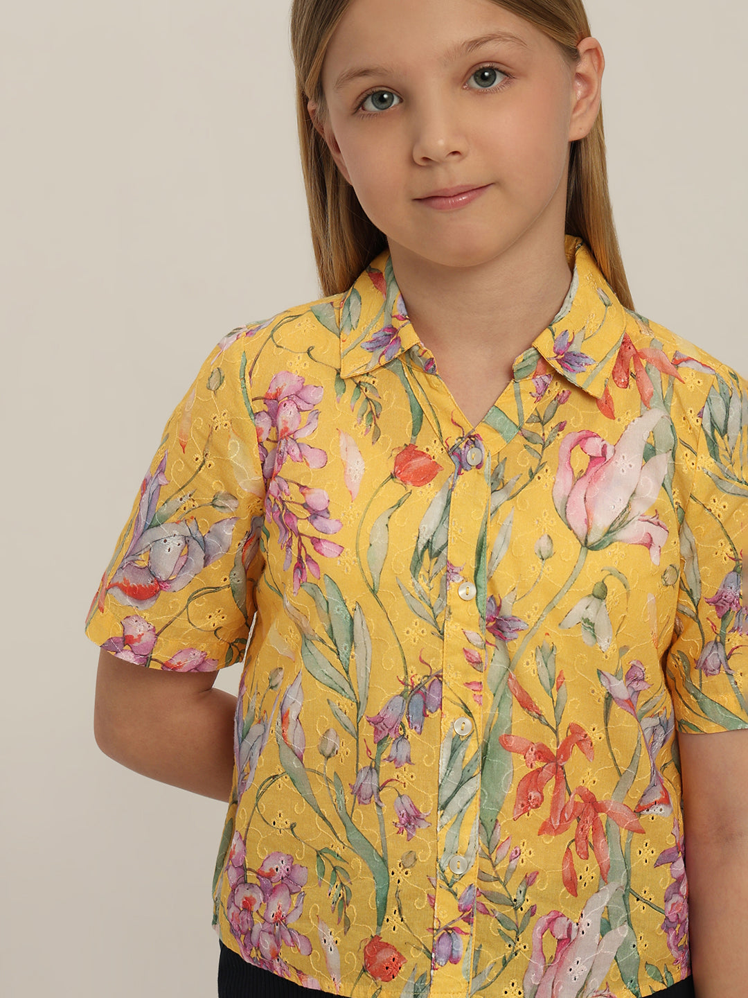 GIRL Yellow Floral Cotton Shirt
