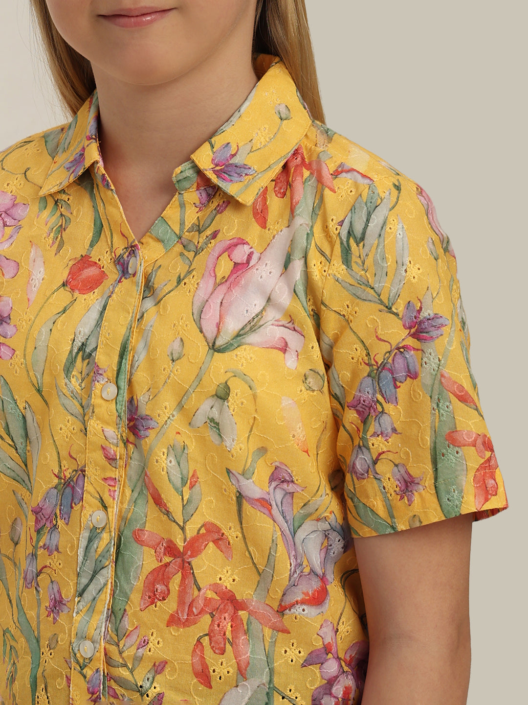 GIRL Yellow Floral Cotton Shirt