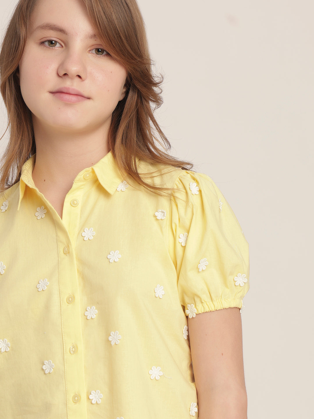 Girls Floral Embroidered Shirt