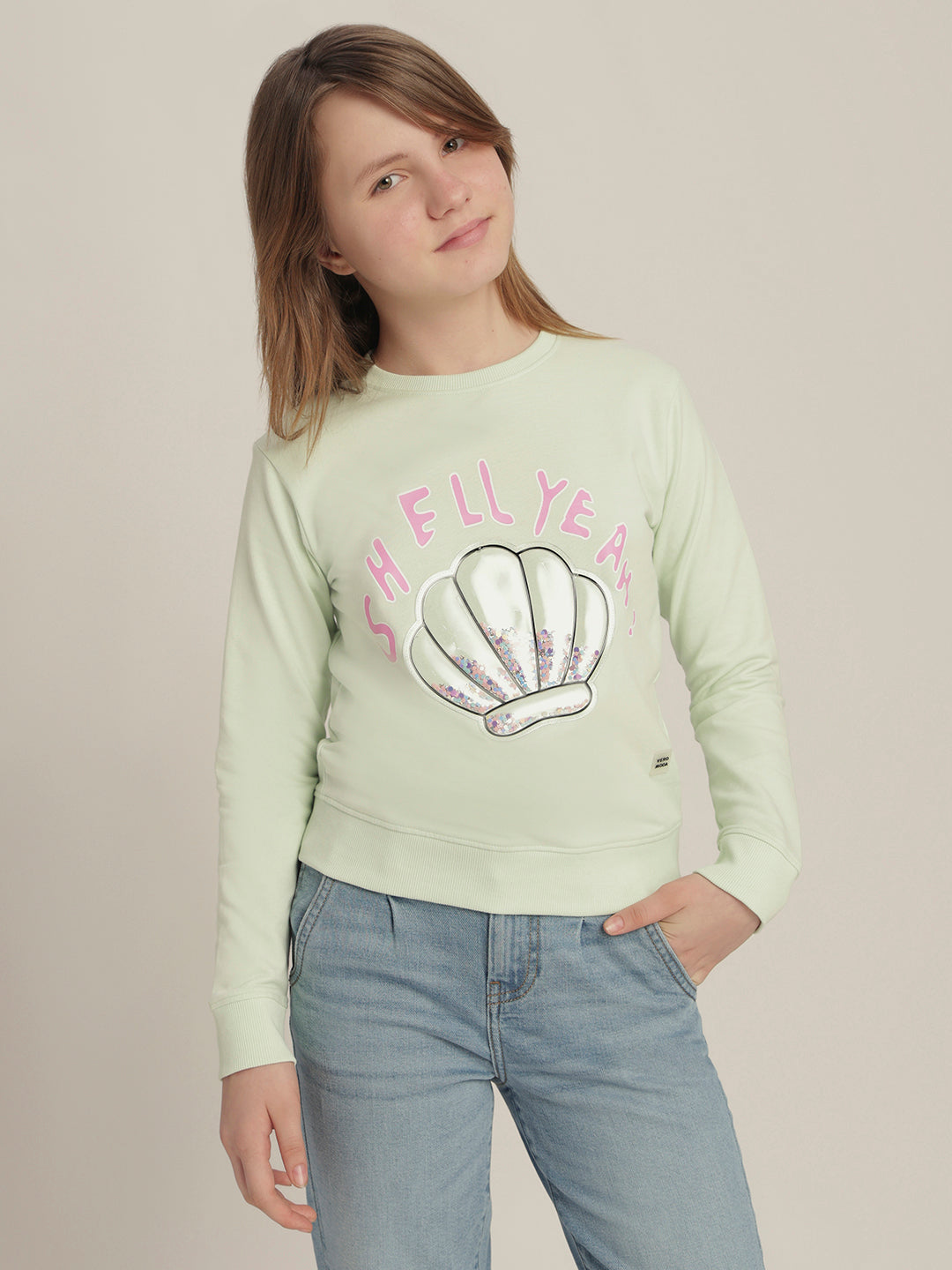 Girls Green Seashell Print Sweatshirt