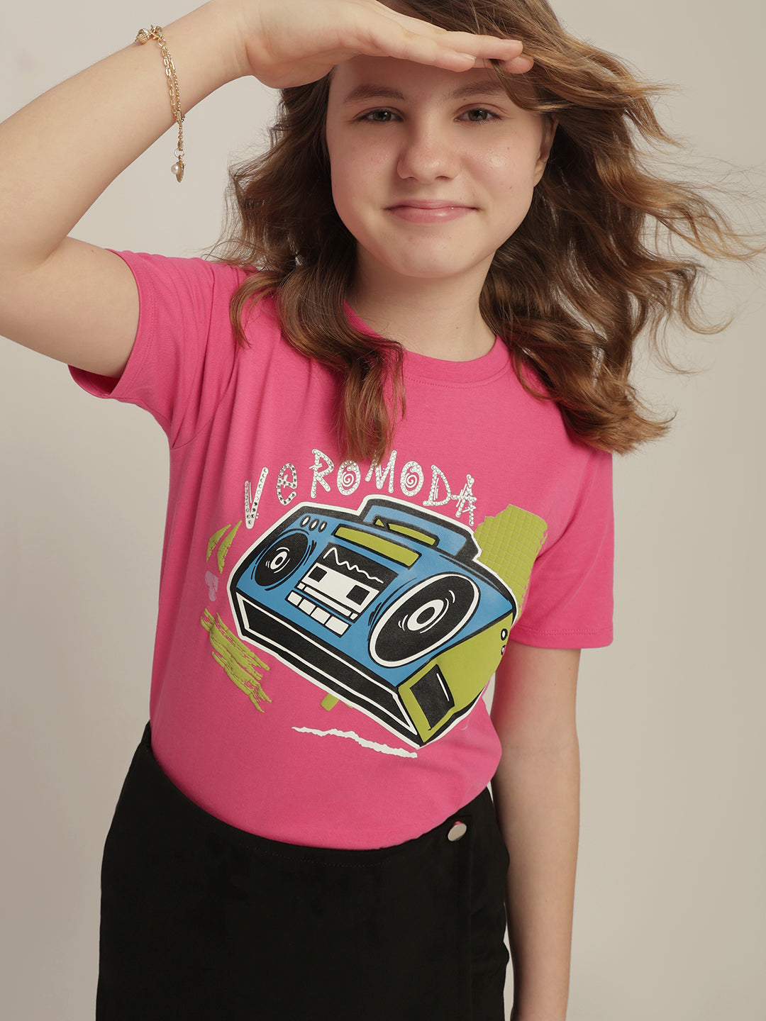 Girls Bright Pink Printed T-shirt