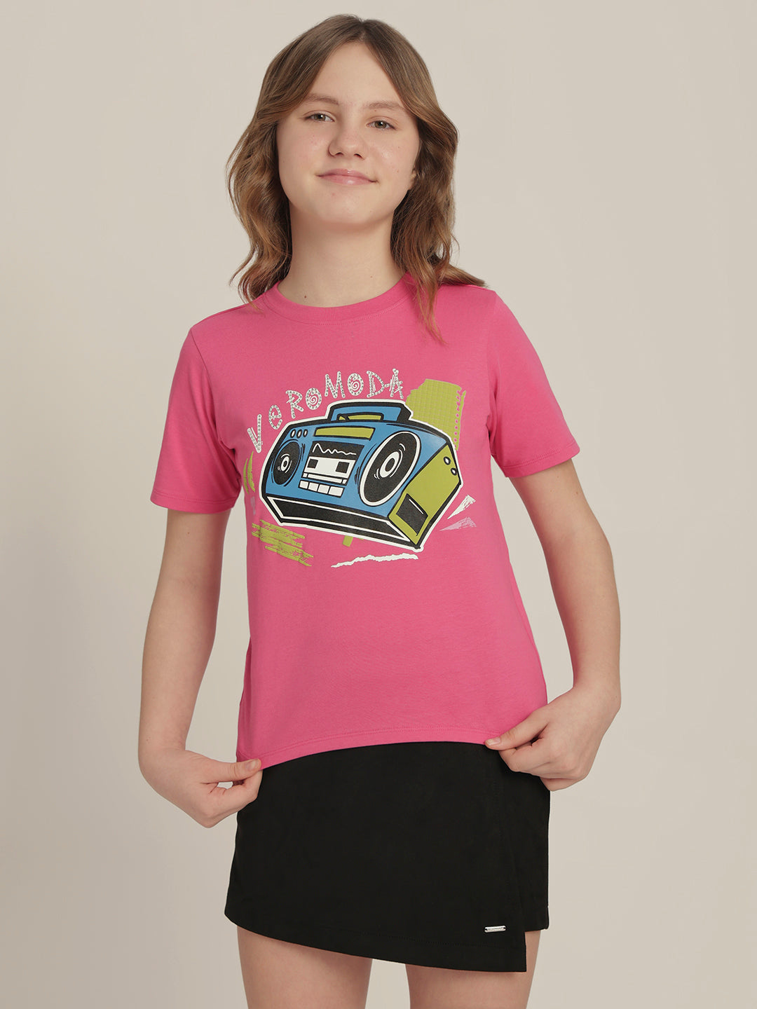 Girls Bright Pink Printed T-shirt