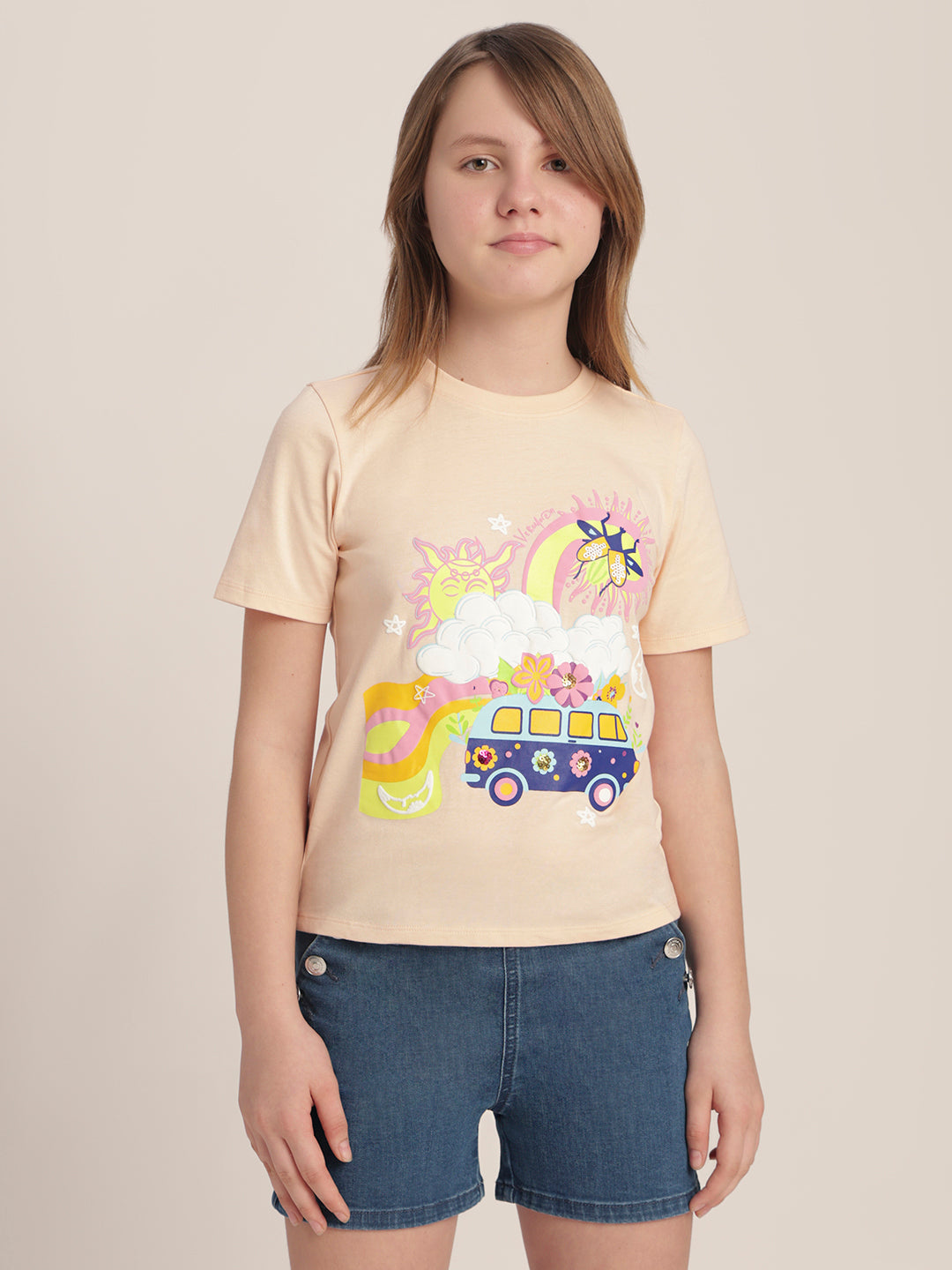 Girls Graphic Print Cotton T-shirt