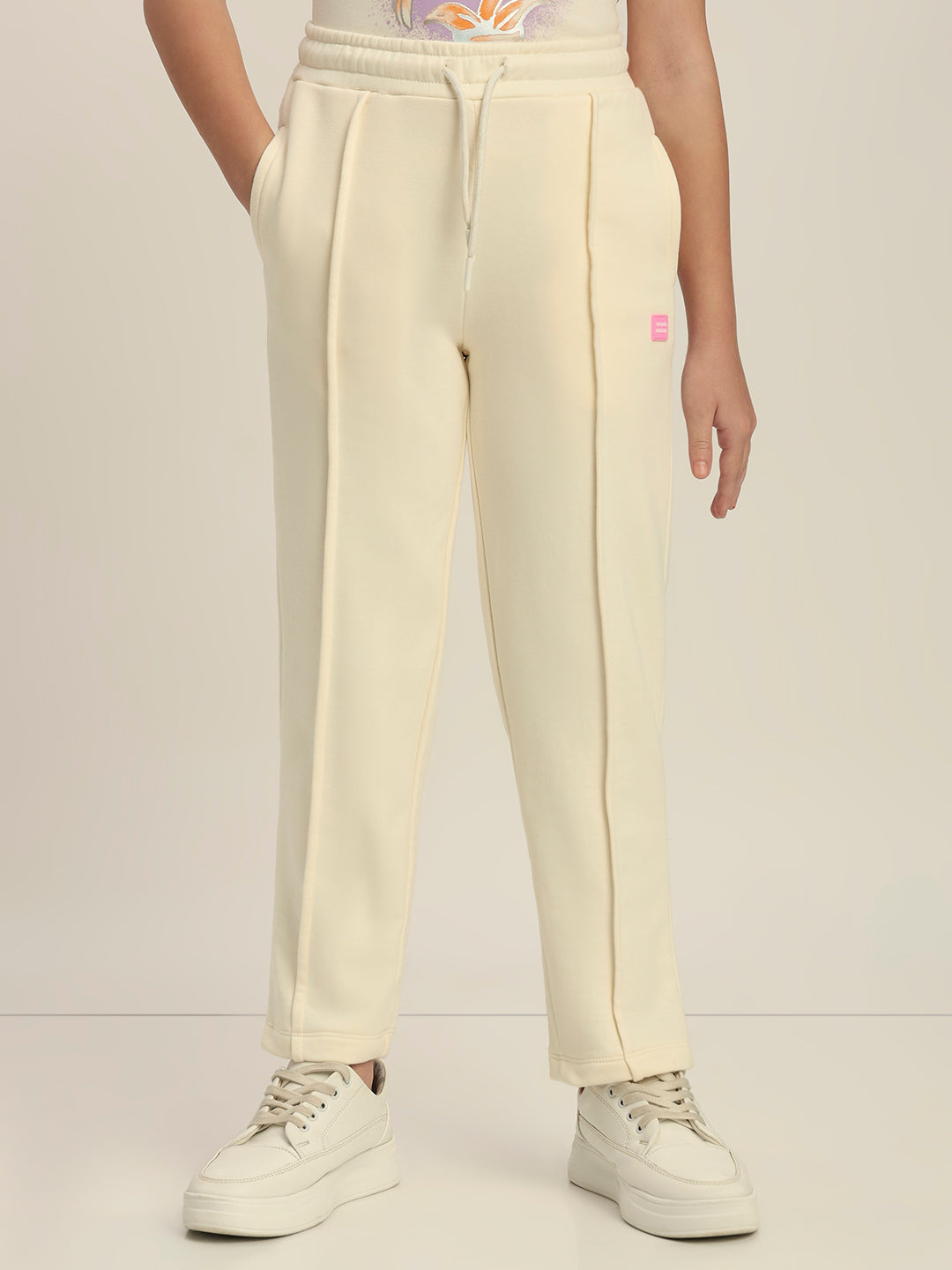 Girls Cream Fleece Joggers