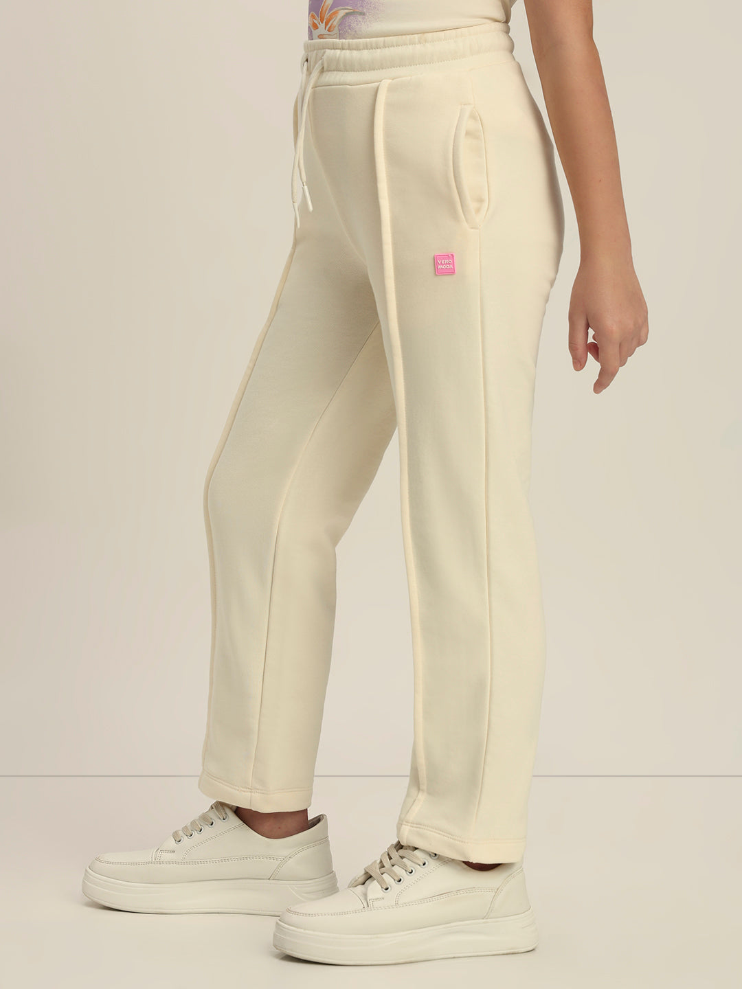 Girls Cream Fleece Joggers