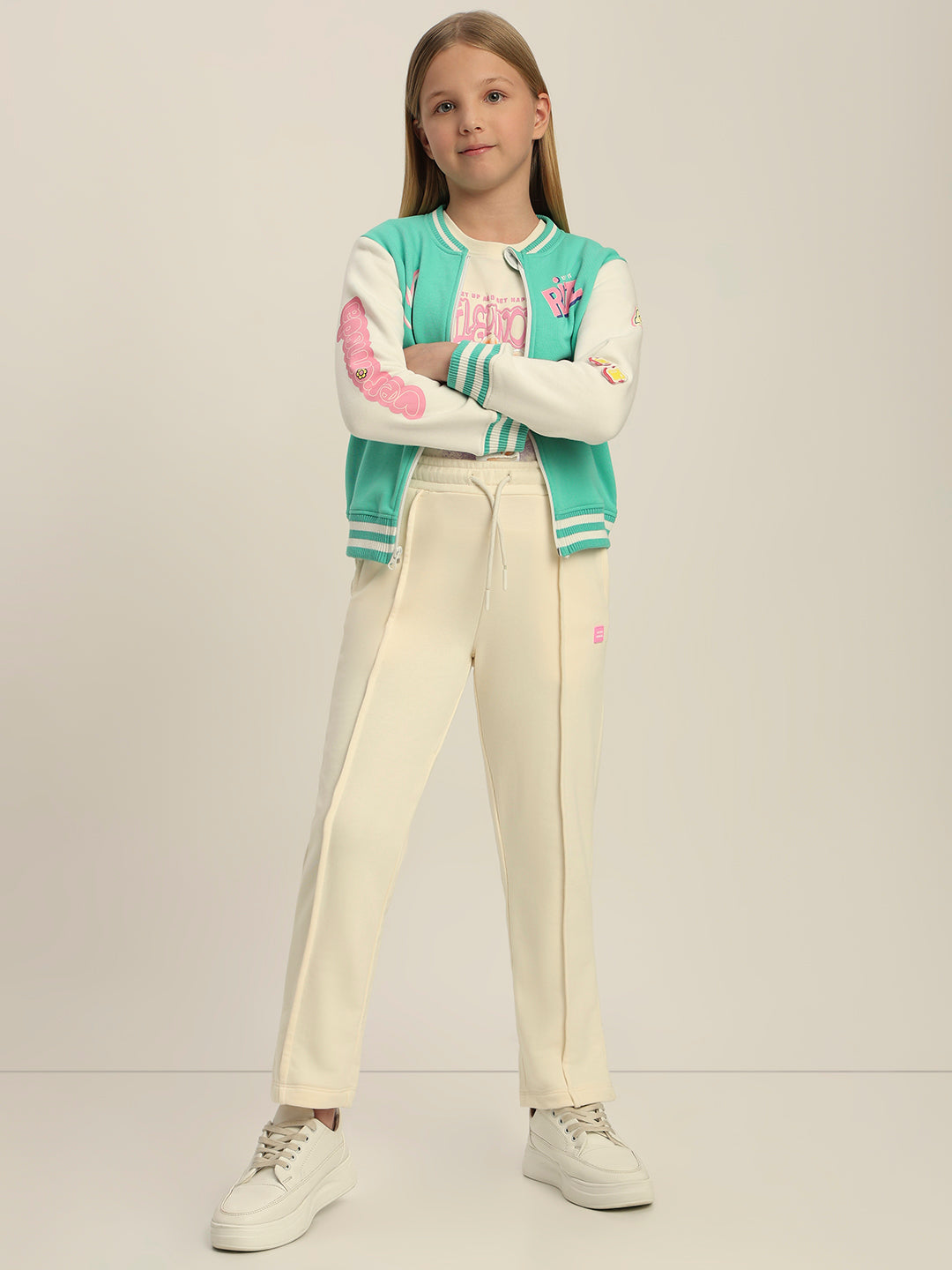 Girls Cream Fleece Joggers