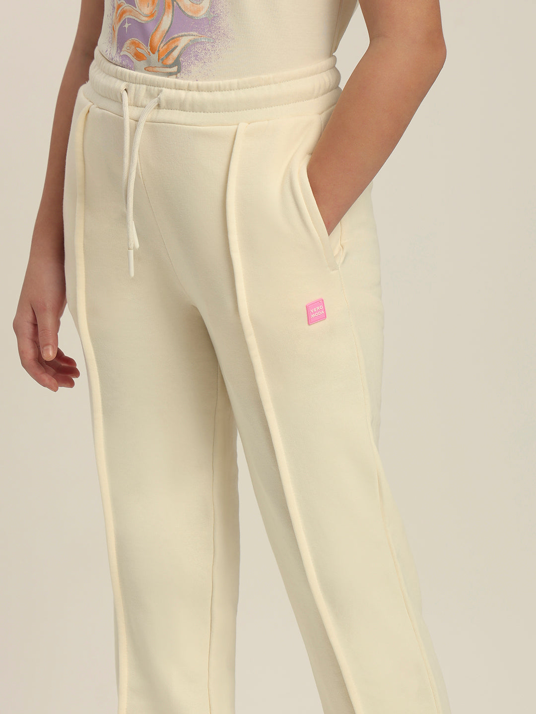 Girls Cream Fleece Joggers