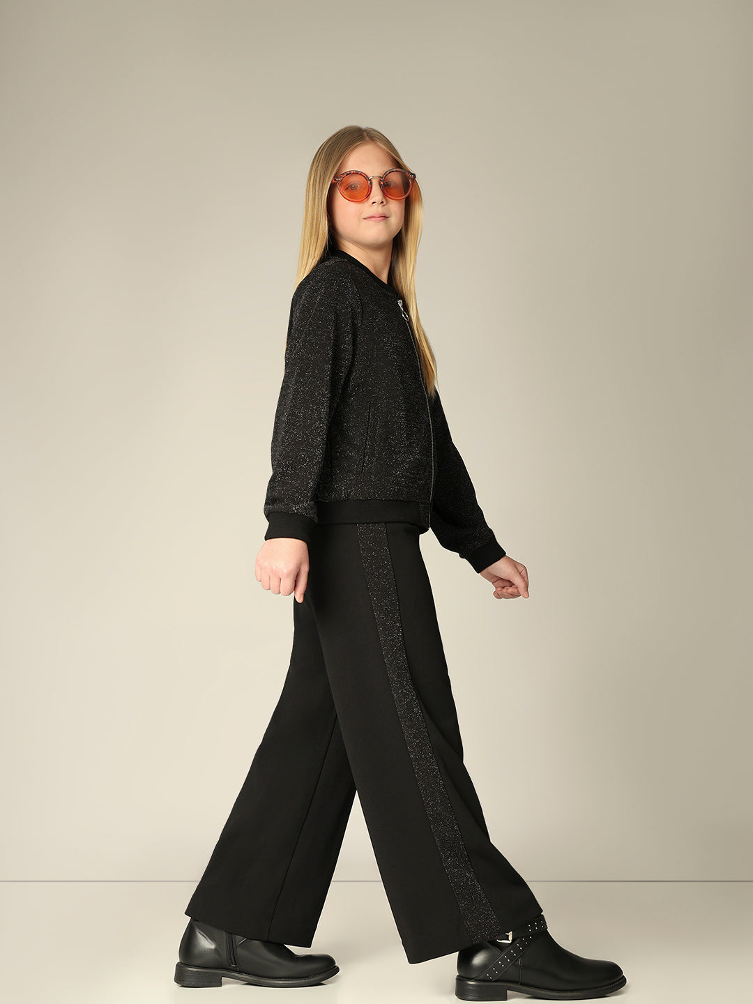 Girls Black Glitter Wide Leg Pants